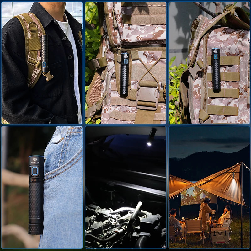 Brinyte E18 is a powerful, portable, and multi-functional EDC rechargeable flashlight that can be used in a variety of real-life scenarios. With 3-click strobe, SOS, and switch lock functions