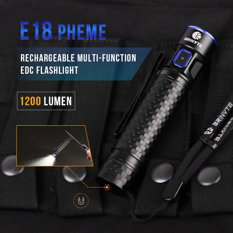 Brinyte 1200+LM E18 Self-Defense Light with Type-c Direct Charging,rechargeable flashlight