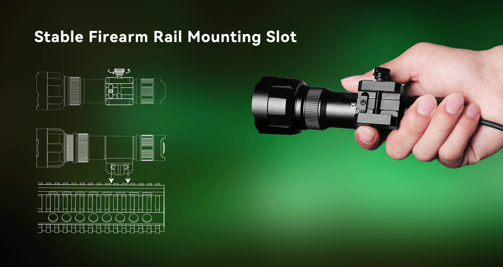 Stable firearm rail mounting slot for Brinyte T40 Hunting flashlight