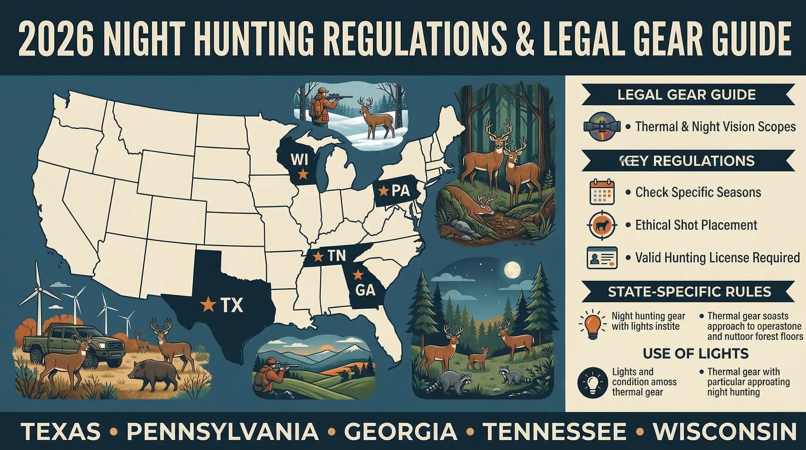 2026 Night Hunting Regulations &amp; Legal Gear Guide: TX, PA, GA, TN, WI | Brinyte