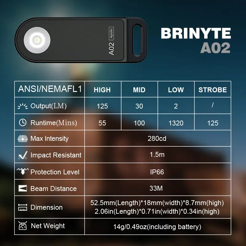 Brinyte A02 Rechargeable Mini Aluminum Keychain Light, with Strobe Mode