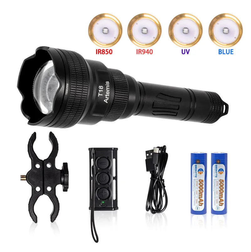 Brinyte T18-4 Wireless Remote Switch Hunting Light Kit With 4 Spare IR940/IR850/Blue/UV Led Bulb