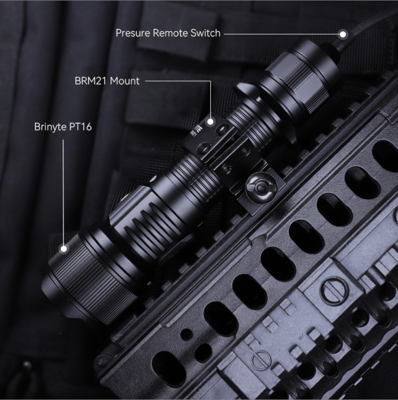 Brinyte PT16-T taktikai újratölthető fénykészlet távoli nyomáskapcsolóval és mount
