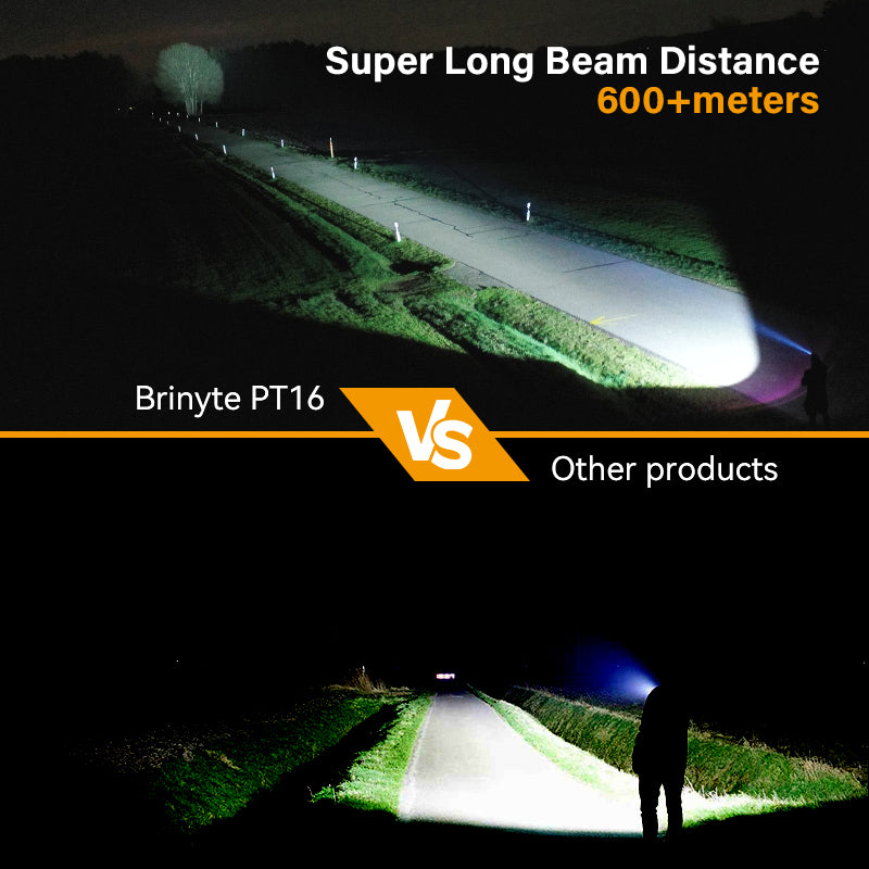 Luz Brinyte PT16 con luz estroboscópica de un solo toque de 2000 lms y 600 m y luz SOS