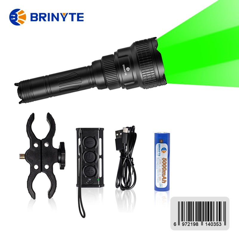 Brinyte T18-R R5 Luz de caza verde con interruptor remoto inalámbrico