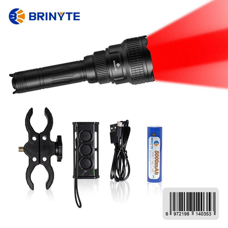 Brinyte T18-R Red Zoomable Rechargeable Hunting Light With Wireless Remote Switch