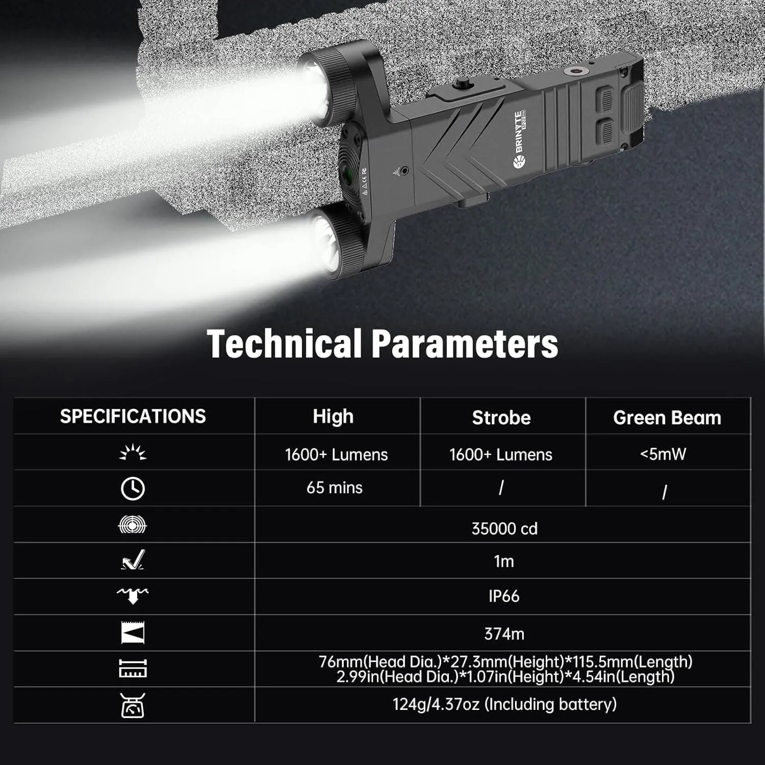 XP22PRO Tactical Rail Mount Flashlight—Brinyte