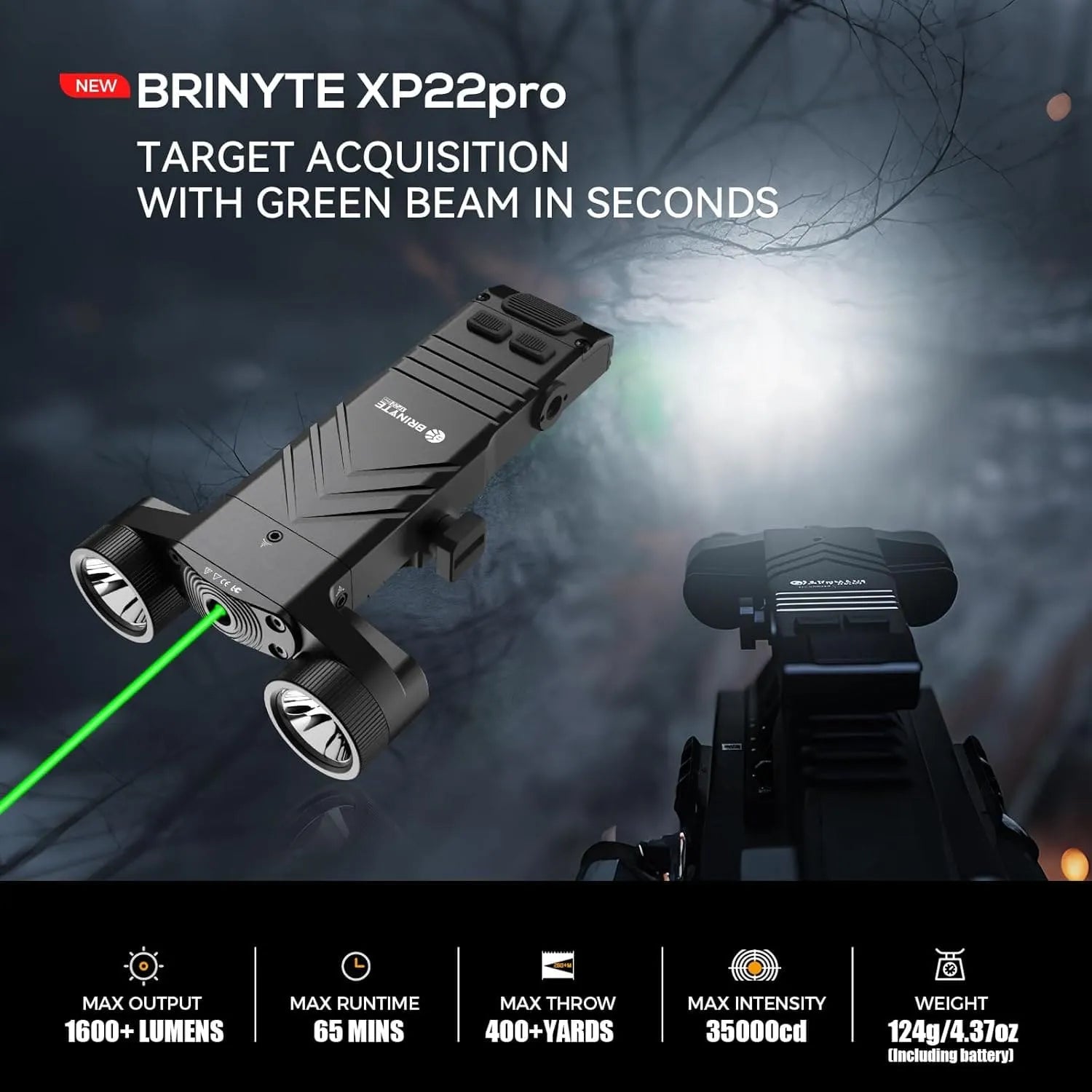 XP22PRO Tactical Rail Mount Flashlight—Brinyte